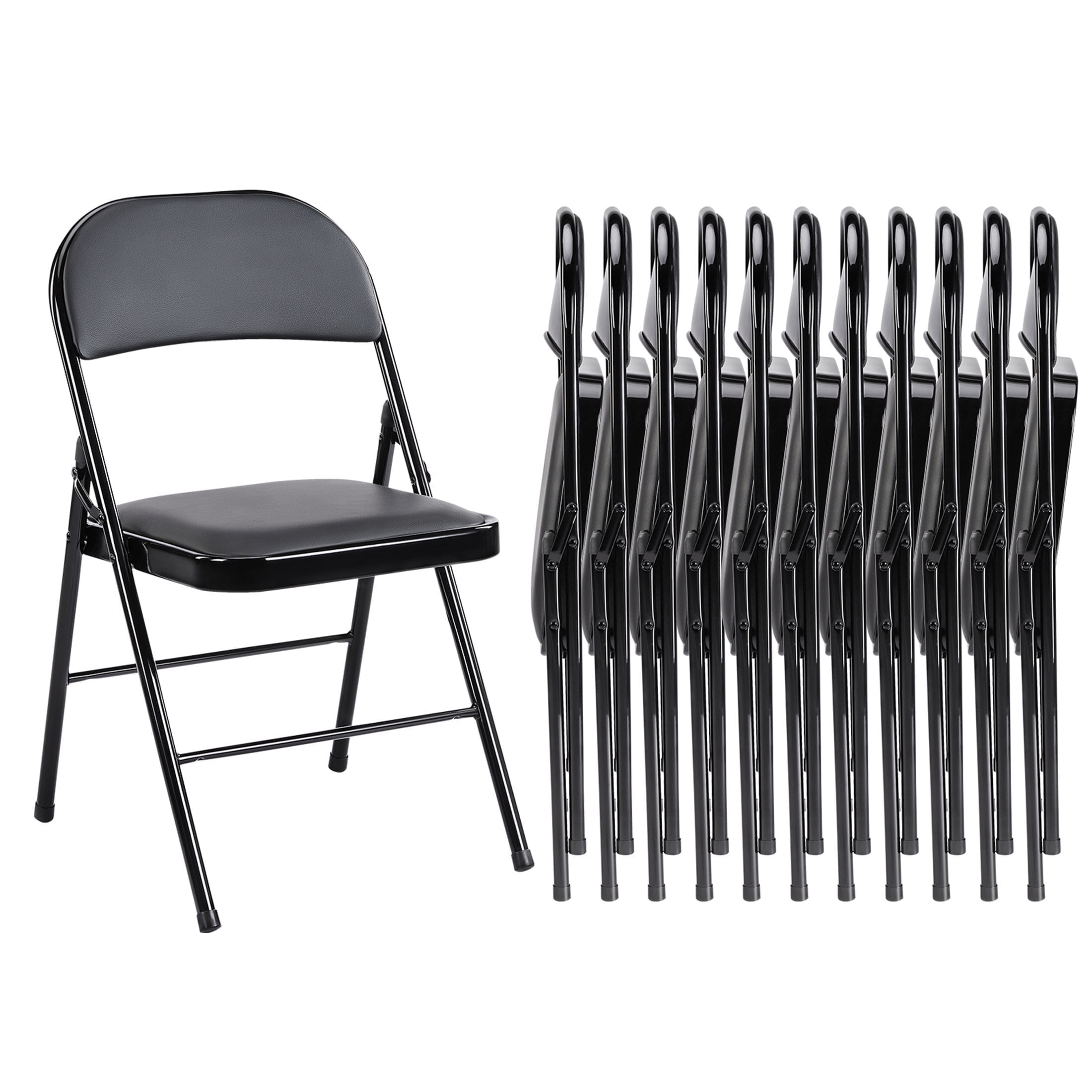 JIOABL Folding Chair 12 Pack, Convenient Leather Padded Folding Chairs, Black