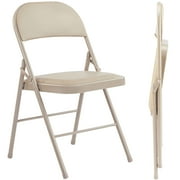 JOINSUN Folding Chair 2 Pack, Convenient Leather Padded Folding Chairs, Outdoor and Indoor, Khaki