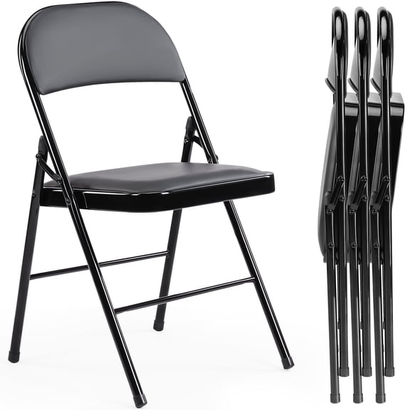 JIOABL Folding Chair 4 Pack, Convenient Leather Padded Folding Chairs, Black