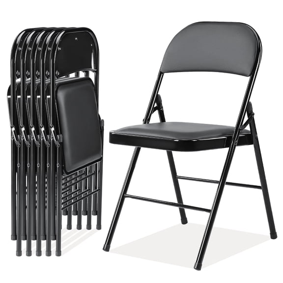JIOABL Folding Chair 6 Pack, Convenient Leather Padded Folding Chairs, Black