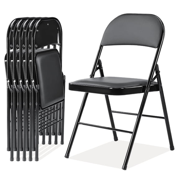 JIOABL Folding Chair 6 Pack, Convenient Leather Padded Folding Chairs, Black