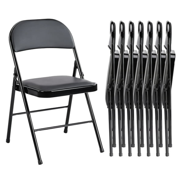JOINSUN Folding Chair 8 Pack, Convenient Leather Padded Folding Chairs, Black