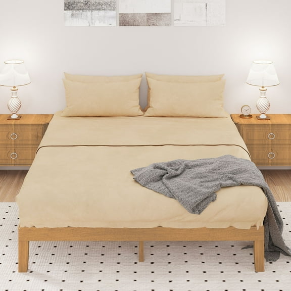 JIOABL Full Size Wood Bed Frame, 12in Wooden Platform Bed Frame with Support Slats, No Spring Needed, Storage Space Under Base, Natural Pine