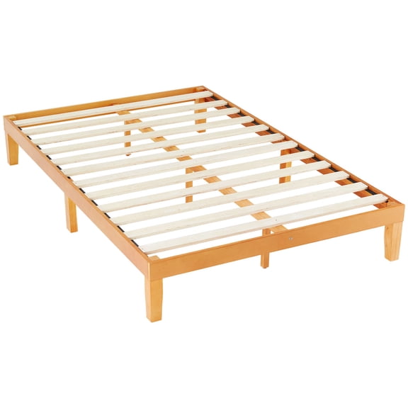 JIOABL Full Size Wood Bed Frame, 12in Wooden Platform Bed Frame with Support Slats, No Spring Needed, Storage Space Under Base, Natural Pine