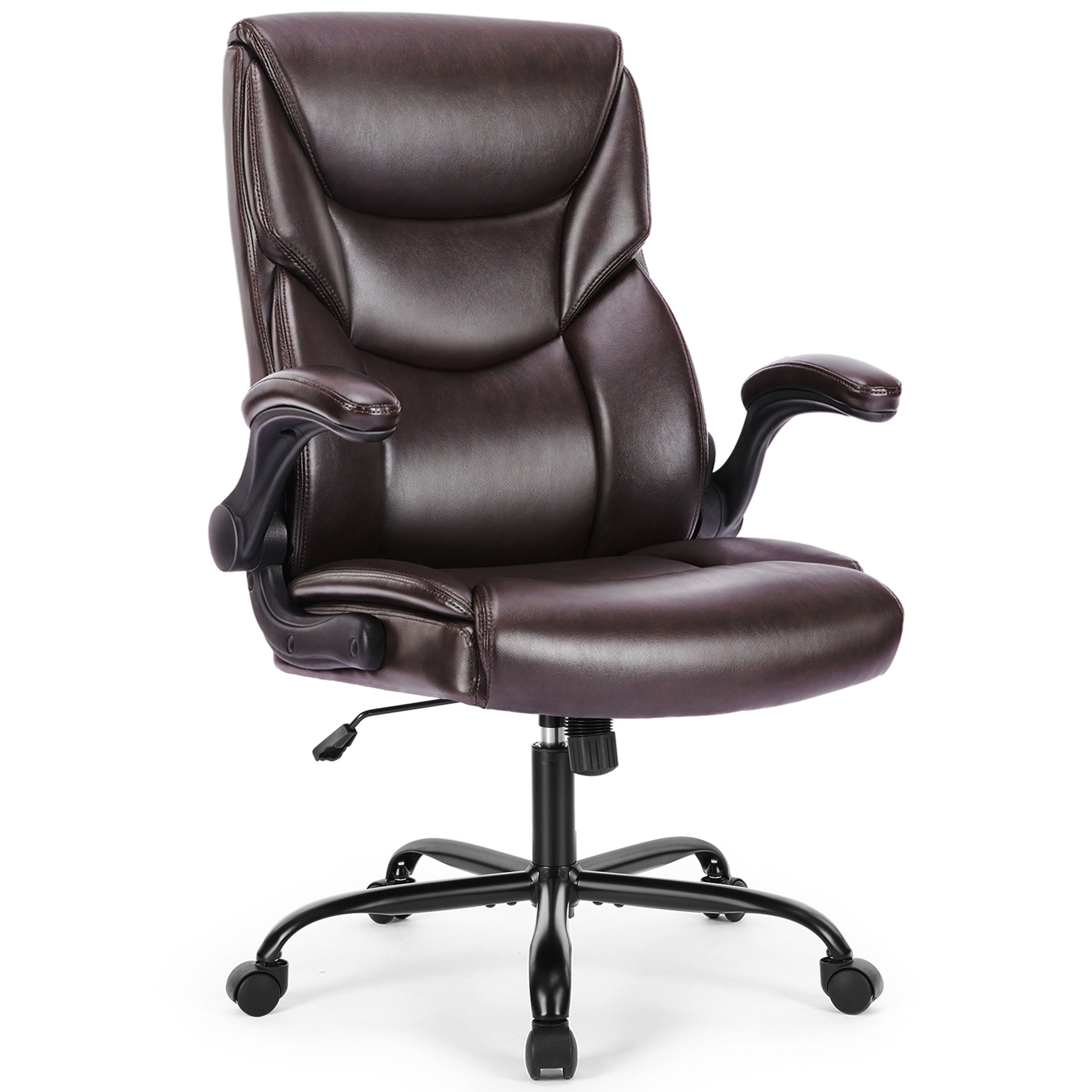 JOINSUN Home Office Chair, High Back Ergonomic Chair for Office with PU Leather, Adjustable Armrests and Wheels, Brown