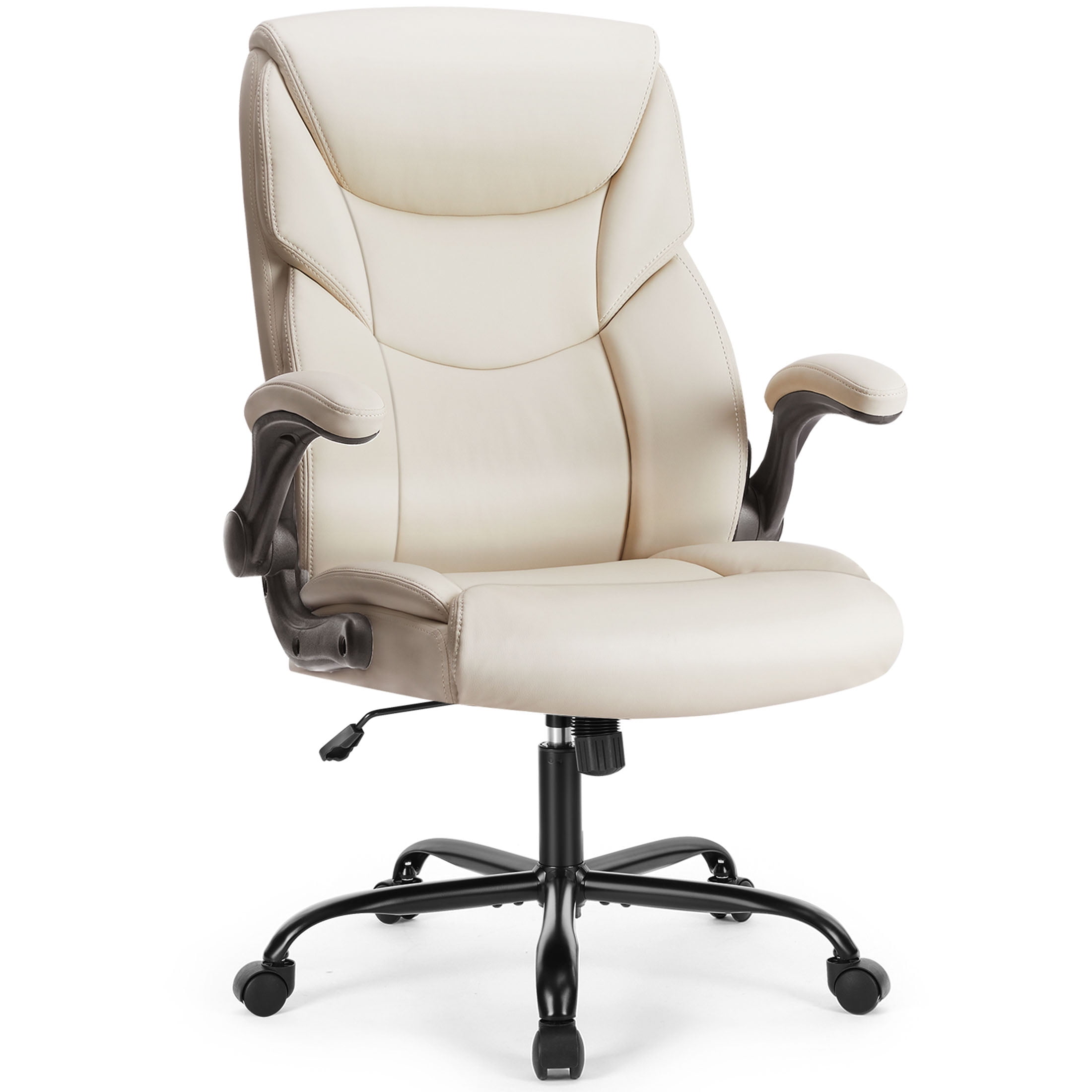 JOINSUN Home Office Chair, High Back Ergonomic Chair for Office with PU Leather, Adjustable Armrests and Wheels, White