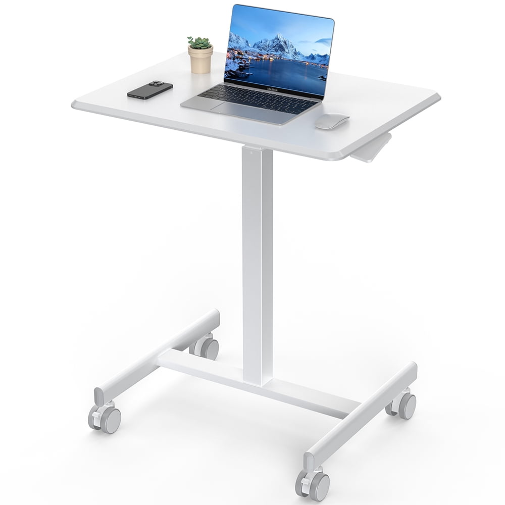 JOINSUN Laptop Stand with Rollable Wheels, Height Adjustable for Study, Office and Classroom, White