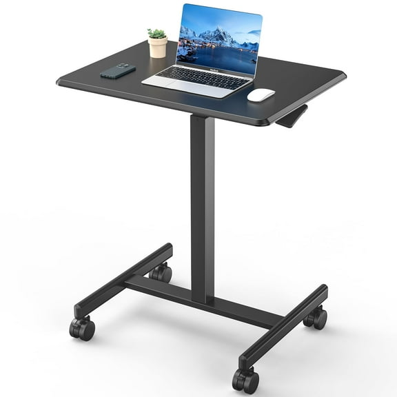 MCQ Mobile Small Stading Desk - Sit Stand Desk, Portable Rolling Laptop Desk, Adjustable Height, Black