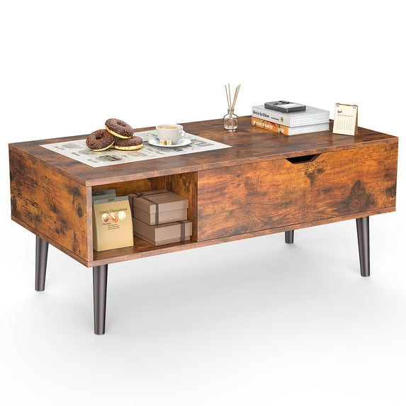 JOINSUN Wood Lift Top Coffee Table with Compartment and Large Hidden Storage Shelf for Living Room, Home Small Space, Rust