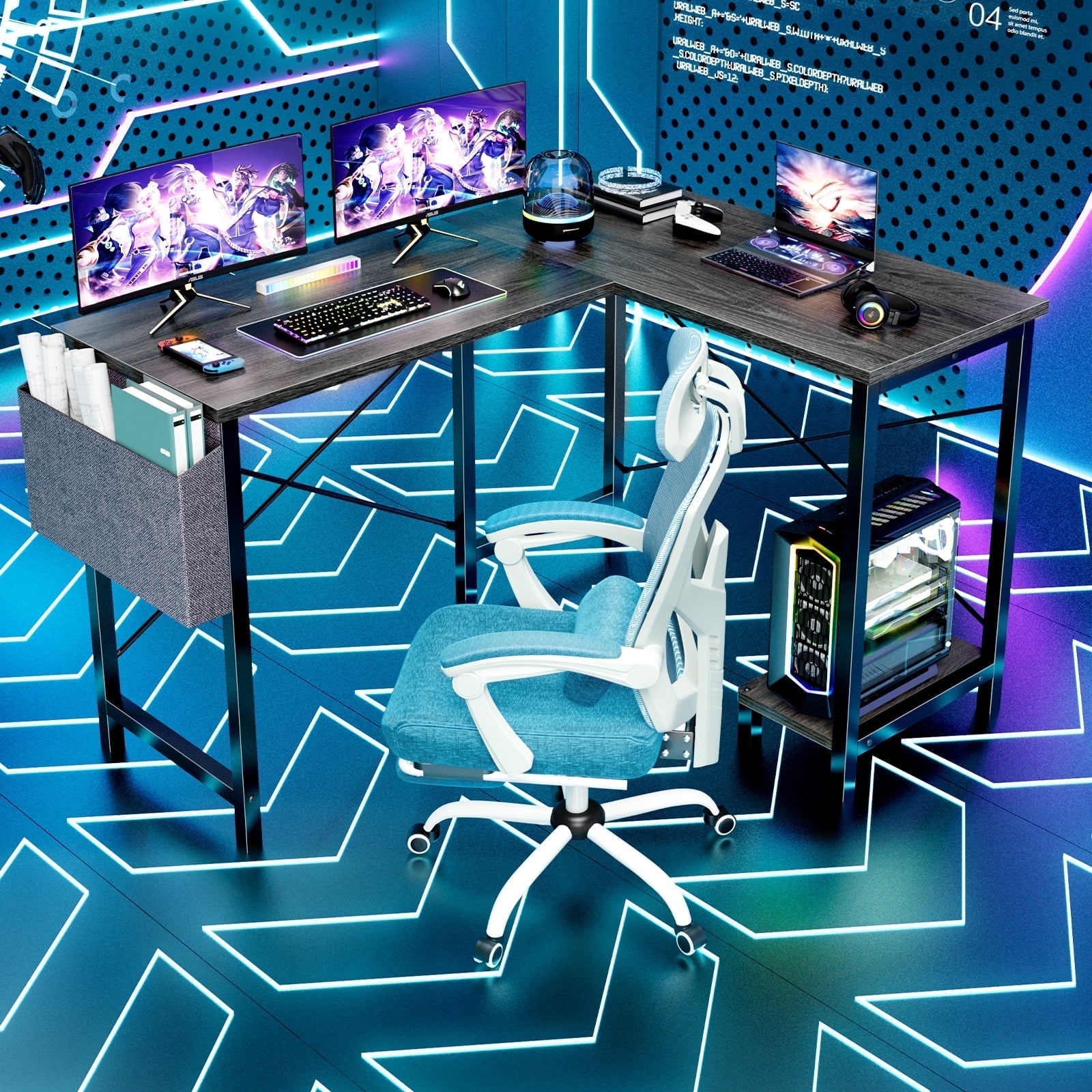 JOINSUN L-Shaped Computer Desk, Modern Sleek Design, Spacious Workspace for Study, Office, Gray