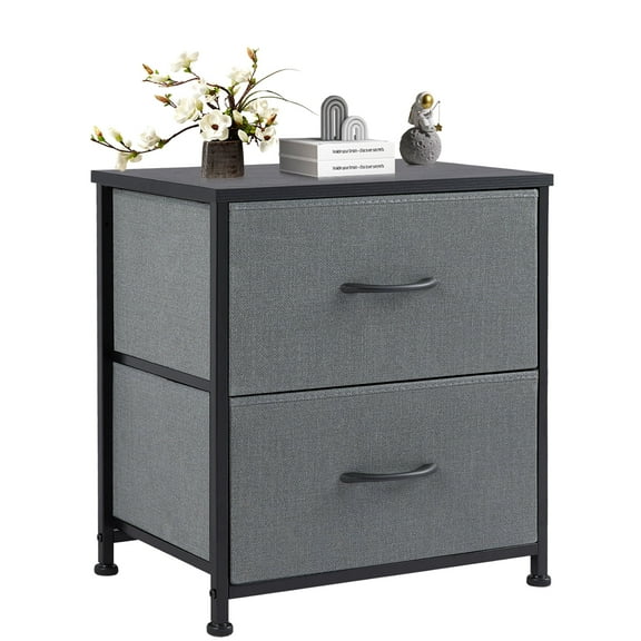 JOINSUN Nightstand, Bedside Table with 2 Fabric Storage Drawers for Bedroom，Living Room, Gray