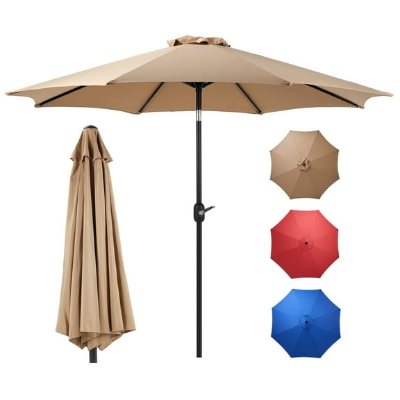 JOINSUN Outdoor Patio Umbrella with Push Button Tilt, 8 Robust Ribs, UV Protection, and Crank, Khaki