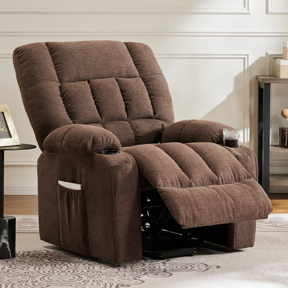 JOINSUN Power Lift Chair with Massage and Heating Recliner for Elderly with Side Pockets and Cup Holder, Brown