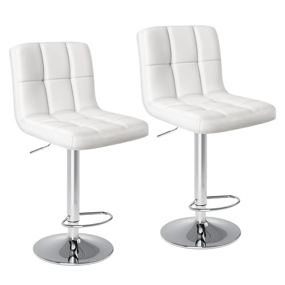 JOINSUN Armless Bar Stools, Swivel Adjustable PU Leather Barstools with Back, Set of 2, White