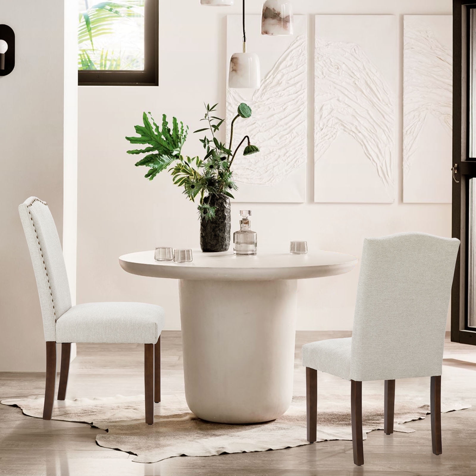 JOINSUN Set of 2 Home Dining Chairs, Parsons Back with Nailhead Trim and Wood Legs, Linen, Gray