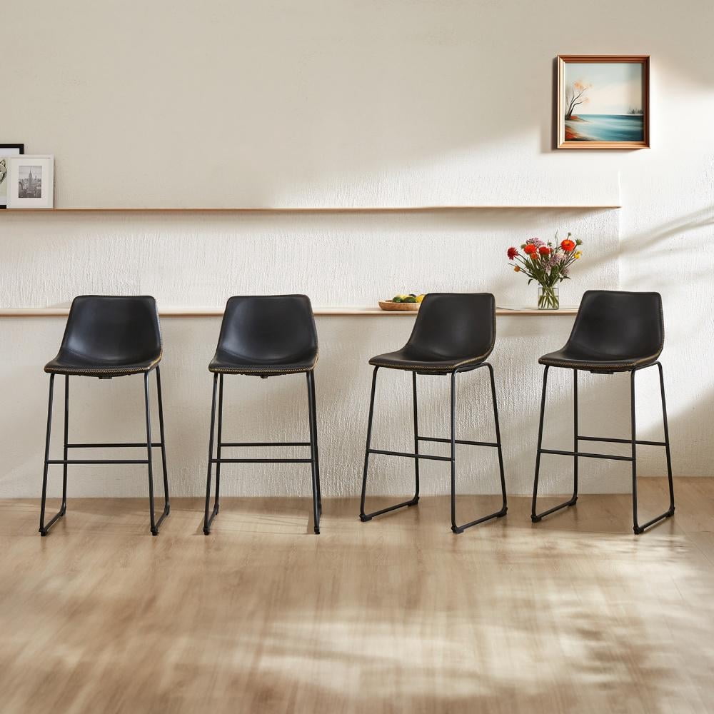 JOINSUN Set of 4 Modern Counter Stool, 30 inch Counter Height Bar Stools With Metal Legs, Footrest, Black