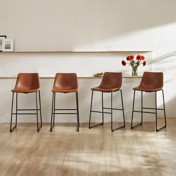 JOINSUN Set of 4 Modern Counter Stool, 30 inch Counter Height Bar Stools With Metal Legs, Footrest, Brown