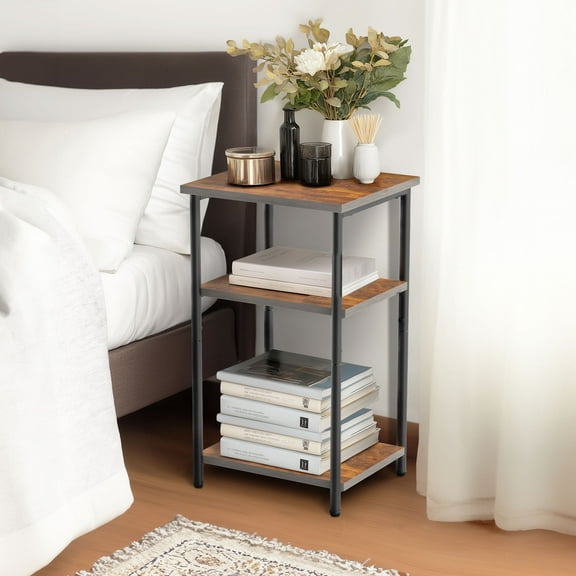 MCQ Side Table, 1 Piece, Small Side Table, Nightstand for Living Room, Bedroom, Office, Bathroom, Rust Brown