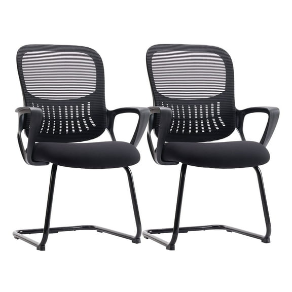 JOINSUN Stationary Reception Chair, No Wheels Ergonomic Office Chair with Mesh Mid Back & Lumbar Support, Black, 2 Pack