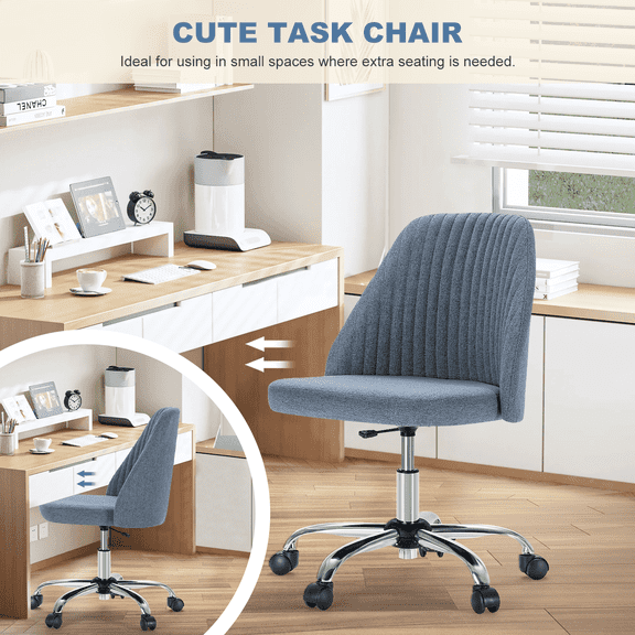 JOINSUN Stylish Modern Rolling Chair, Adjustable Soft Twill Upholstered for Bedroom Lounge, Blue