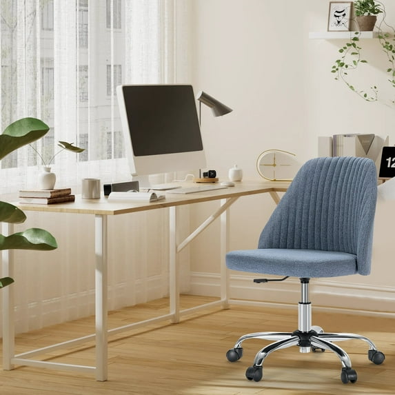 JOINSUN Armless Office Desk Chair, Height-Adjustable Rolling Swivel Seat for Home, Blue