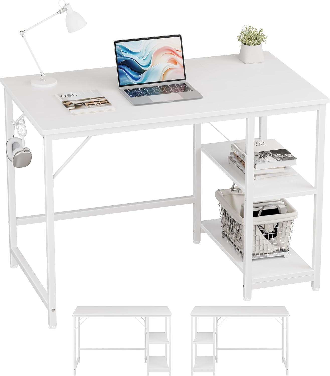 JOISCOPE Home Office Computer Desk with Wooden Storage Shelf, Office