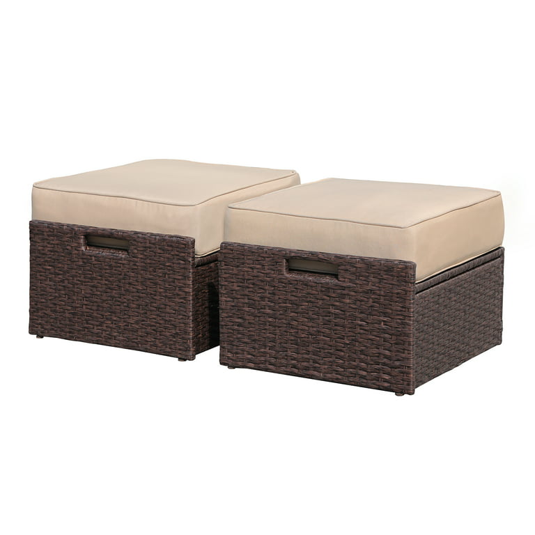 Outdoor Ottoman Patio Foot Rest 2 Pieces PE Rattan Foot Stool with Storage  All Weather Outdoor Ottomans for Patio Multifunctional Waterproof Footstool  Ottoman with Removable Cushion Black