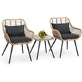 thumbnail image 1 of JOIVI 3-Piece Patio Set, Outdoor Wicker Conversation Bistro Sets for Porch, Backyard with Square Glass Top Coffee Table, Cushions and Lumbar Pillows, 1 of 10