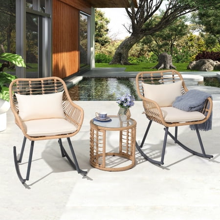 Joivi 3 Piece Steel Patio Outdoor Conversation Sets with Chairs and Table, White
