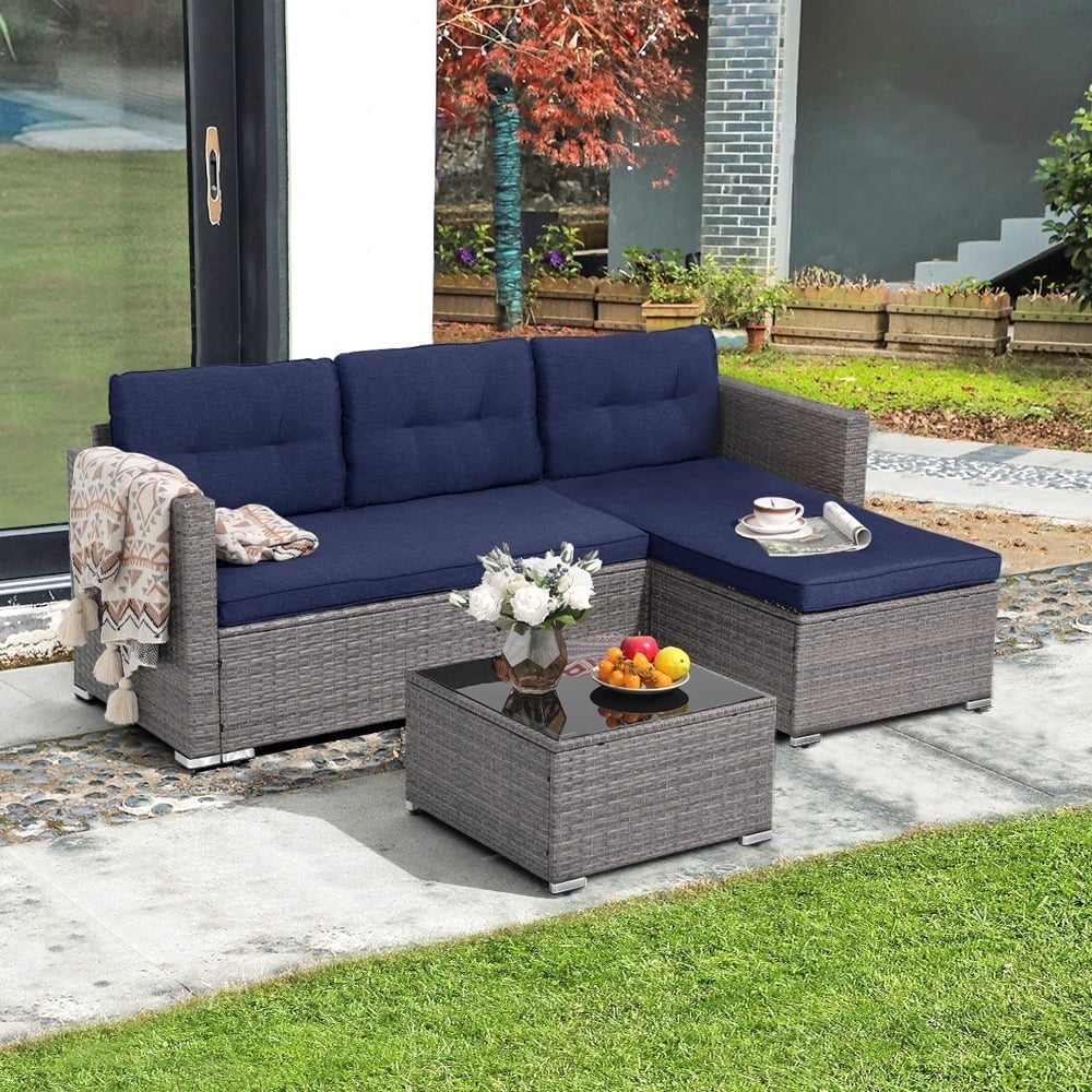 Navy blue cushions for wicker furniture best sale