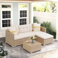 thumbnail image 1 of JOIVI 3 Pieces Patio Conversation Set, PE Wicker Rattan Outdoor Furniture Set, 2 Ways Small Sectional Sofa with Cushions, Tempered Glass Coffee Table, Creamy White, 1 of 8
