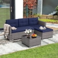 thumbnail image 1 of JOIVI 3 Pieces Patio Conversation Set, PE Wicker Rattan Outdoor Furniture Set, 2 Ways Small Sectional Sofa with Cushions, Tempered Glass Coffee Table, Navy Blue, 1 of 9
