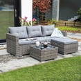 thumbnail image 1 of JOIVI 3 Pieces Patio Conversation Set, PE Wicker Rattan Outdoor Furniture Set, 2 Ways Small Sectional Sofa, Tempered Glass Coffee Table, Silver-Gray, 1 of 13