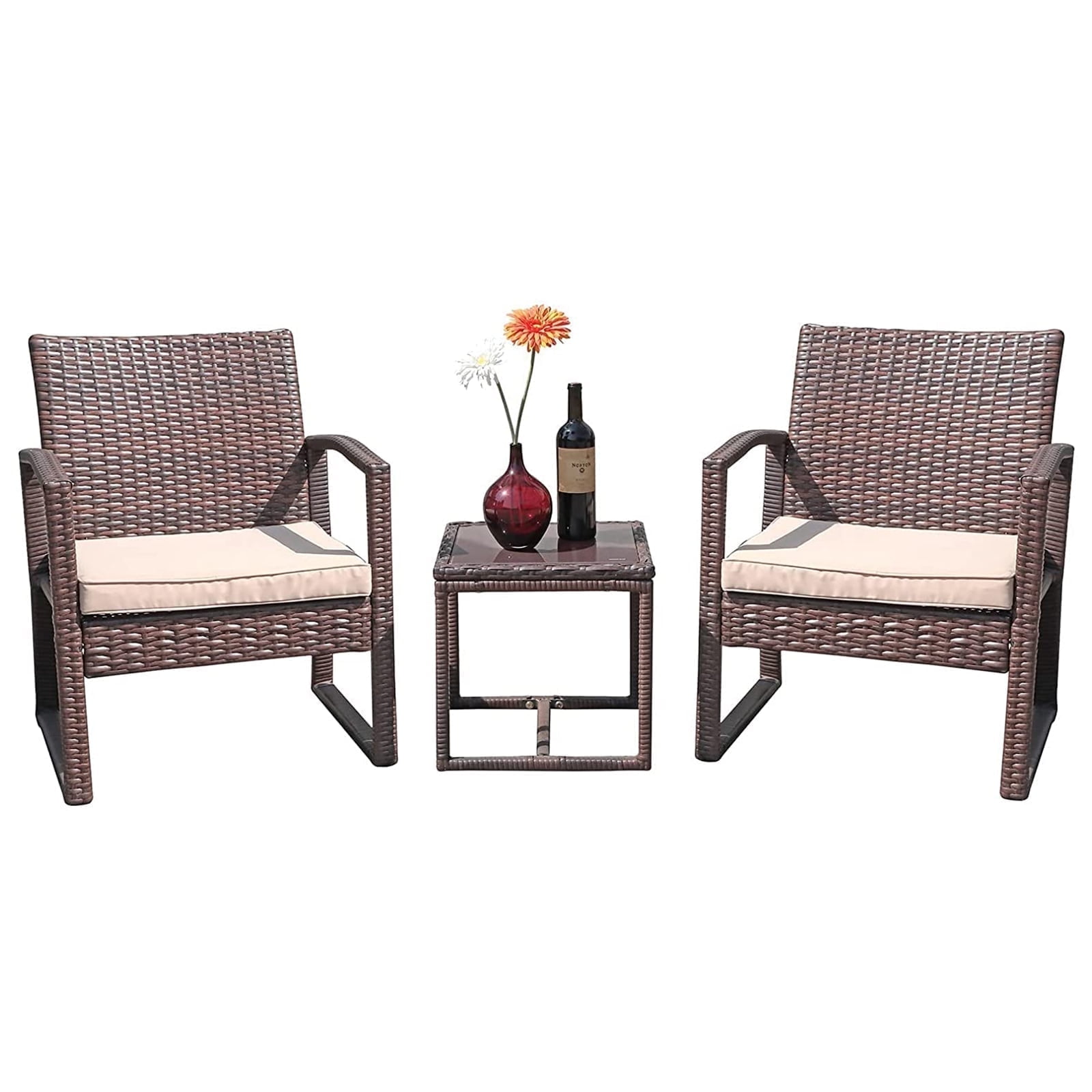 JOIVI 3 Pieces Patio Furniture Set, Outdoor Wicker Conversation Set