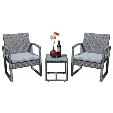 JOIVI 3 Pieces Patio Furniture Set, Outdoor Wicker Conversation Set, Patio Rattan Chair Set with Coffee Table, Modern Bistro Set for Garden Balcony Backyard Poolside, Dark Grey
