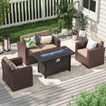 thumbnail image 1 of JOIVI 4 Piece Patio Furniture Set with 45" Fire Pit Table, Outdoor Conversation Set with Patio Sofa and 50,000 BTU Gas Fire Pit for Garden, Deck, Backyard, Parties, Brown, 1 of 9