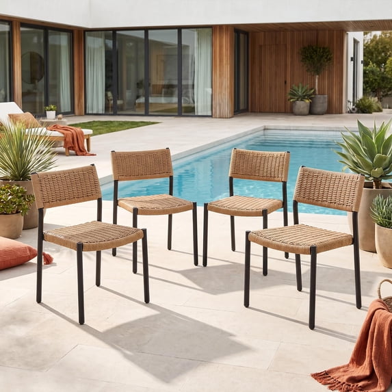 JOIVI 4-Piece Stackable Outdoor Patio Chairs Set, Hand-Woven PE Rattan Wicker Dining Chairs, No Assembly, Space-Saving for Patio & Balcony