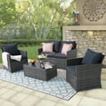 thumbnail image 1 of JOIVI 4 Pieces Outdoor Sectional PE Rattan Conversation Sofa Set with Gray Wicker, Dark Gray Cushion, 1 of 10