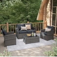 thumbnail image 1 of JOIVI 4 Pieces Outdoor Sectional PE Rattan Conversation Sofa Set with Gray Wicker, Dark Gray Cushion, 1 of 10