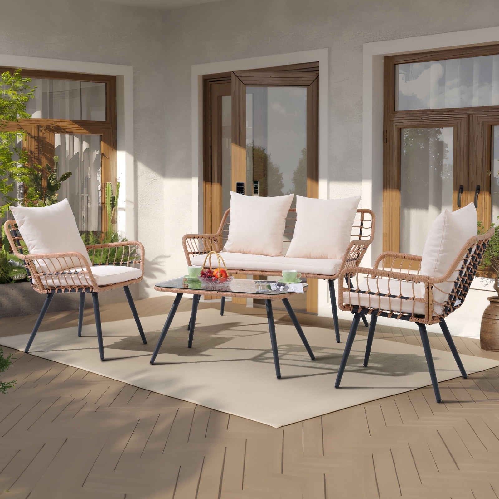 JOIVI 4 Pieces Patio Conversation Set, Outdoor Wicker furniture Set ...