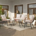 thumbnail image 1 of JOIVI 4 Pieces Patio Conversation Set, Outdoor Wicker furniture Set with Loveseat Chair and Table for Porch, Deck, Garden, White, 1 of 9