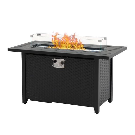 JOIVI 45” Propane Fire Pit, 50,000 BTU Gas Fire Pit Table with Glass Wind Guard and Waterproof Cover, Outdoor Heating Firepit Table for Patio, Yard, Balcony