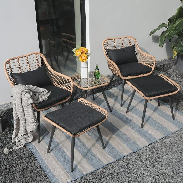 JOIVI 5-Piece Outdoor Patio Furniture Set, PE Rattan Wicker Small