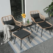 JOIVI 5-Piece Outdoor Patio Furniture Set, PE Rattan Wicker Small Set Porch, Cushioned Patio Chairs