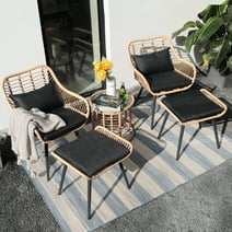 JOIVI 5-Piece Outdoor Wicker Furniture Set, Rattan Bistro All Weather Round Coffee Side Table