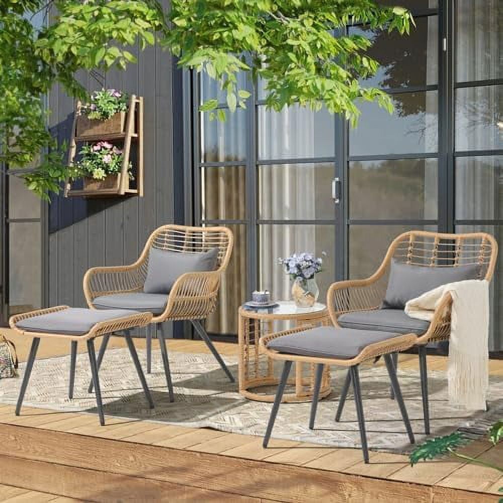 JOIVI 5 Piece Patio Wicker Conversation Set with Ottomans, Outdoor ...