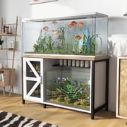 JOIVI 55-75 Gallon Aquarium Stand with Power Outlets & LED Light, Heavy Duty Metal Fish Tank Stand with Storage Cabinet, 1100lbs Capacity, White