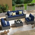 thumbnail image 1 of JOIVI 6 Pieces Patio Furniture Conversation Set, Wicker Outdoor Sectional Sofa Set with Coffee Table and Cushions for Deck, Garden, Porch, Navy Blue, 1 of 11