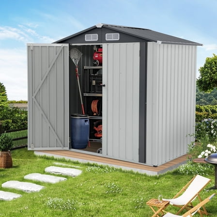 JOIVI 6'x4' Outdoor Storage Shed, Galvanized Metal Steel Weather Resistant Garden Shed for Bike, Garbage Can, Lawnmower, Tool Storage Shed W/Lock, for Backyard Patio Lawn, White