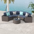 thumbnail image 1 of JOIVI 7-Piece Outdoor Patio Furniture Set, Sectional Half-Moon Sofa, Coffee Table, 4 Pillows, Blue Cushion, with Waterproof Cover, for Garden, Backyard, Porch, Sunroom or Pool, 1 of 7